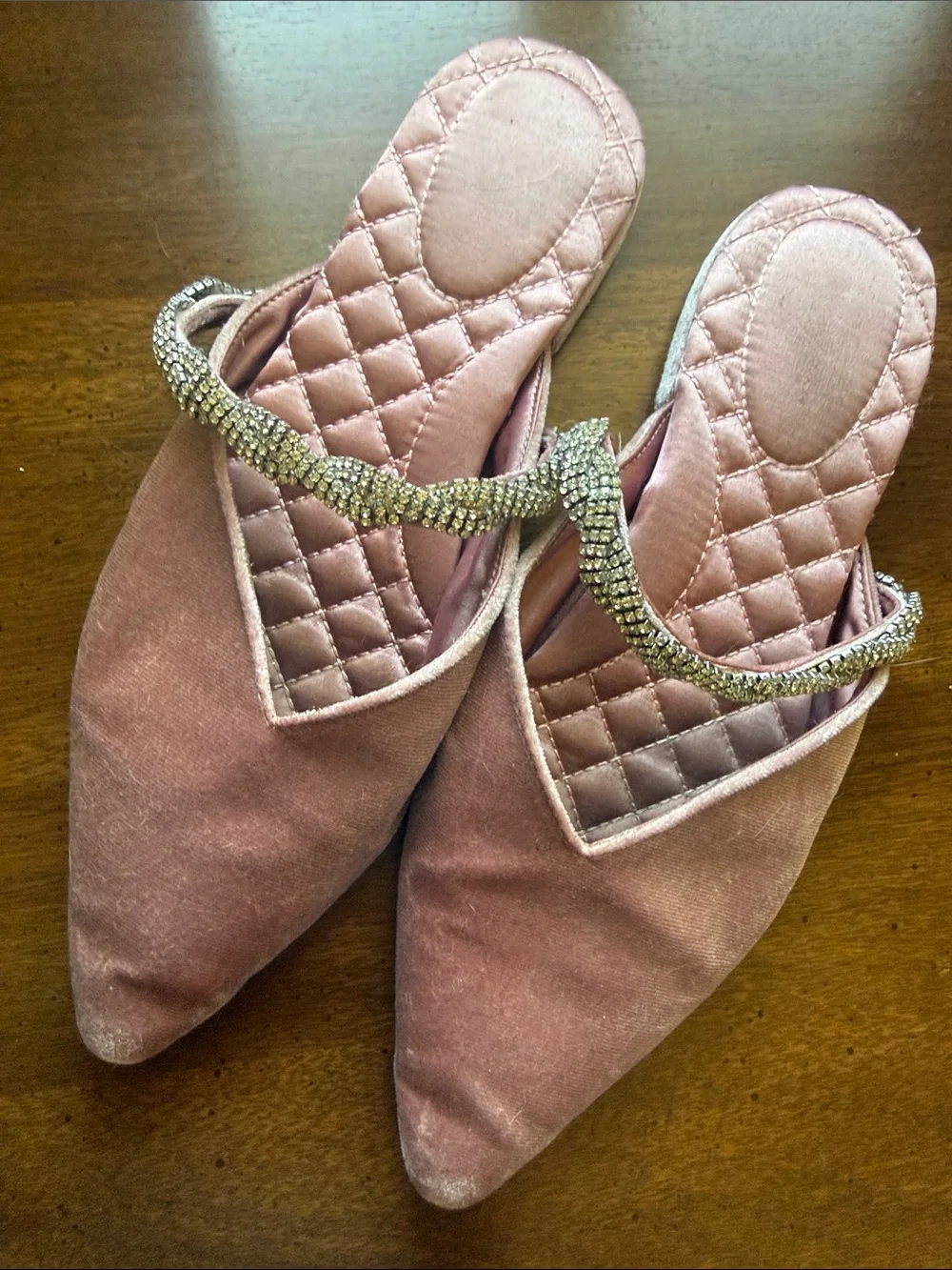 Birdies Pink Pointed Toe Slip-On Flats with Crystal Strap